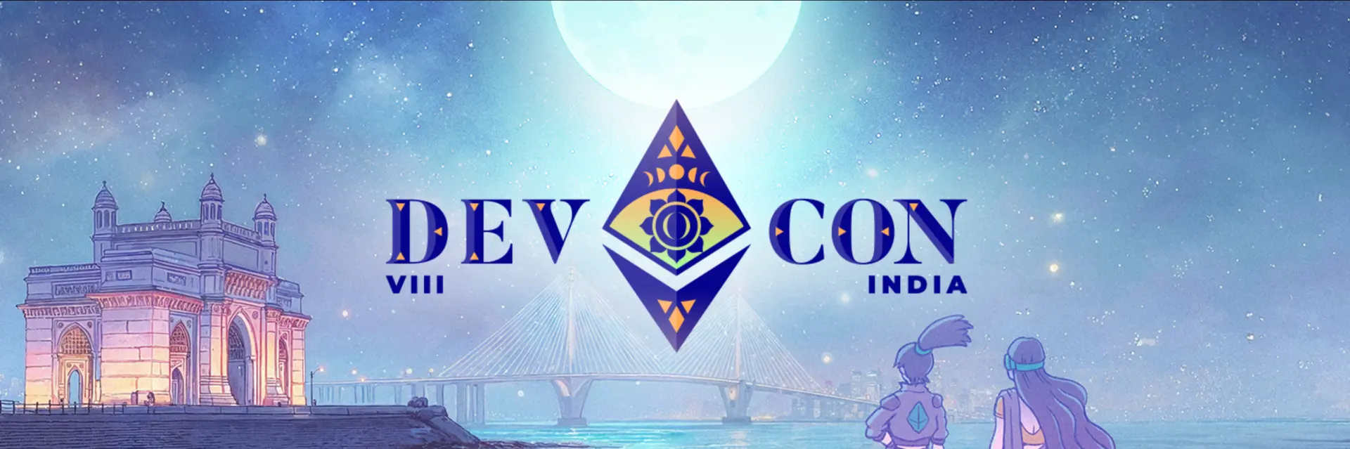 Devcon VIII India — Mumbai skyline with the Devcon emblem